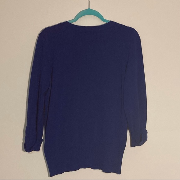 Red Brand | Cobalt Blue Cardigan Sweater with Gorgeous Rosette Detail | Size L - Picture 3 of 9